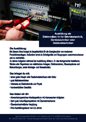 Ausbildung als Elektroniker*in (m/w/d) für Betriebstechnik, Gerätetechnik oder Gebäudetechnik