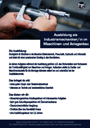 Ausbildung als Industriemechaniker*in (m/w/d) im Maschinen- und Anlagenbau