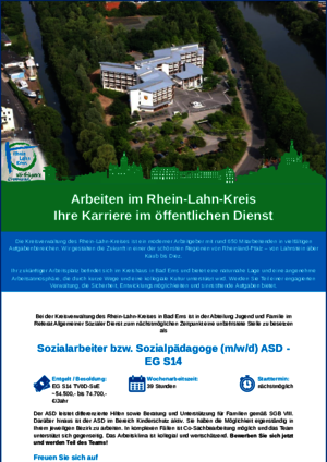 Rhein-Lahn-Kreis sucht Sozialarbeiter bzw. Sozialpädagoge (m/w/d)