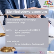 Online-Seminar: "Die Mitgliederversammlung – Rechtssichere Durchführung für ehrenamtlich Tätige"