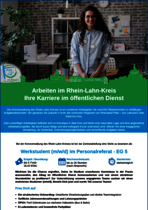 Rhein-Lahn-Kreis sucht Werkstudent (m/w/d) im Personalreferat