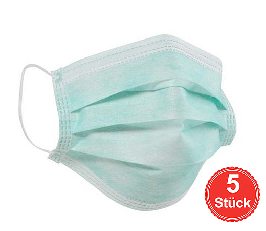 Einweg Mundschutz Gesichtsmaske 3-lagig, 5'er Pack