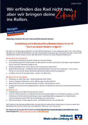 Ausbildung zur/m Bankkauffrau/Bankkaufmann (m/w/d)