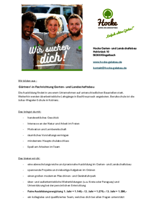 Ausbildung zum Gärtner/-in (m/w/d) in Fachrichtung Garten- und Landschaftsbau