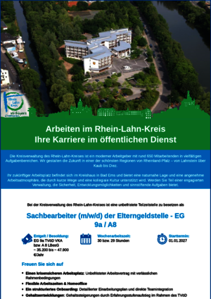 Rhein-Lahn-Kreis sucht Sachbearbeiter (m/w/d) der Elterngeldstelle