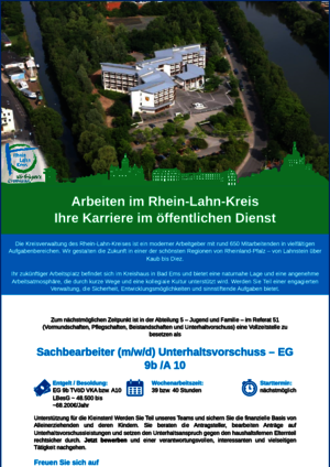 Rhein-Lahn-Kreis sucht Sachbearbeiter (m/w/d) Unterhaltsvorschuss