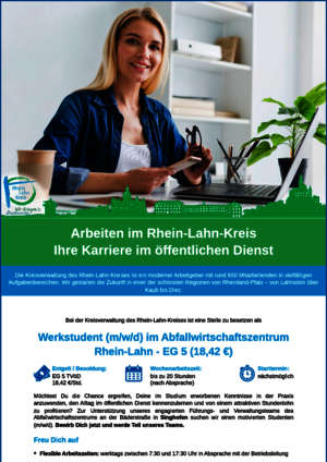 Rhein-Lahn-Kreis sucht Werkstudent (m/w/d) im Abfallwirtschaftszentrum Rhein-Lahn