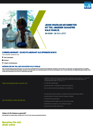 Chemielaborant / Schichtlaborant als Springer (m/w/d) gesucht