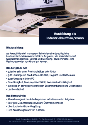 Ausbildung als Industriekaufmann / Industriekauffrau (m/w/d)