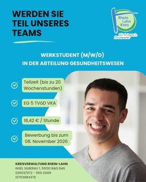 Rhein-Lahn-Kreis sucht Werkstudent (m/w/d) in der Abteilung Gesundheitswesen