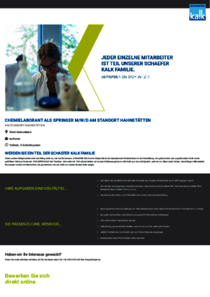Chemielaborant (m/w/d) als Springer am Standort Hahnstätten gesucht